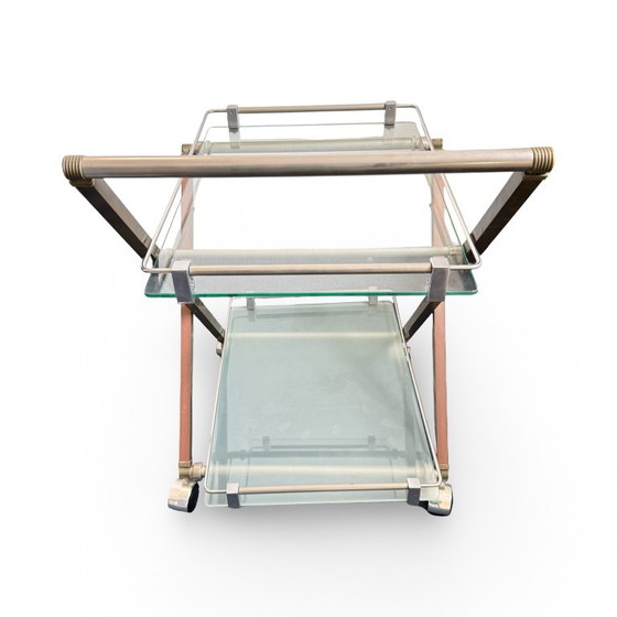 Bar cart with glass shelves and metal frame, Peter Ghyczy, Transparent, Vintage (photo 9 of 15)