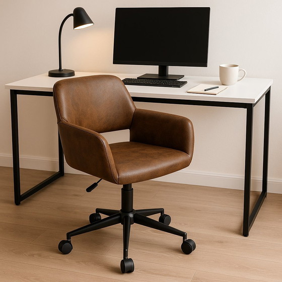 Image 1 of Urban Meuble vintage office chair in suede fabric, swivel, height-adjustable and with 5 castors ROSS KD SUEDE BROWN BLACK
