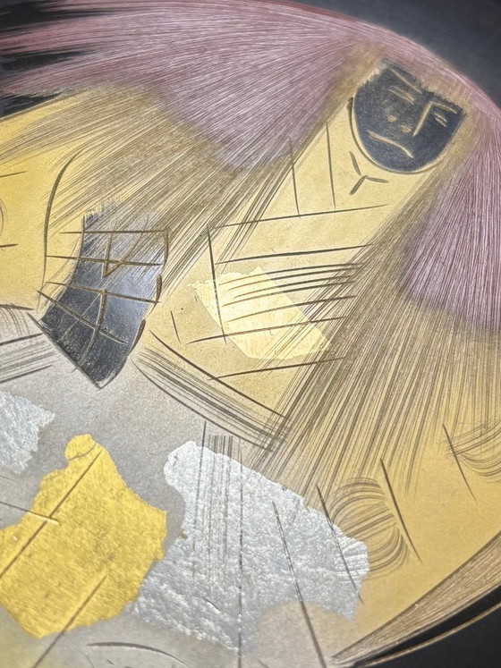 Pannello murale giapponese in lacca Wajima-nuri degno di museo - Danza del leone 'Renjishi' (anni '70) (photo 6 of 7)