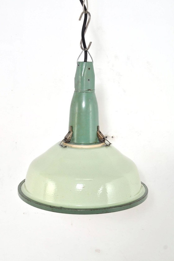 Vintage Enamel Lamp with Globe Glass, 1950s – Pendant lamps, Metal (photo 5 of 6)