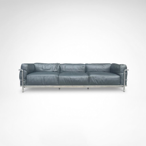 LC3 Donskussens Y Extra Lederen 3-zitsbank van Le Corbusier et al. voor Cassina, jaren 1990 – 3 5 zitsbanken, Metal, Leather