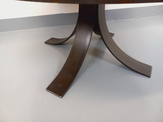 Image 1 of Tavolino da caffè rotondo vintage anni '60-'70 di Raymond Corroyez in ceramica e acciaio