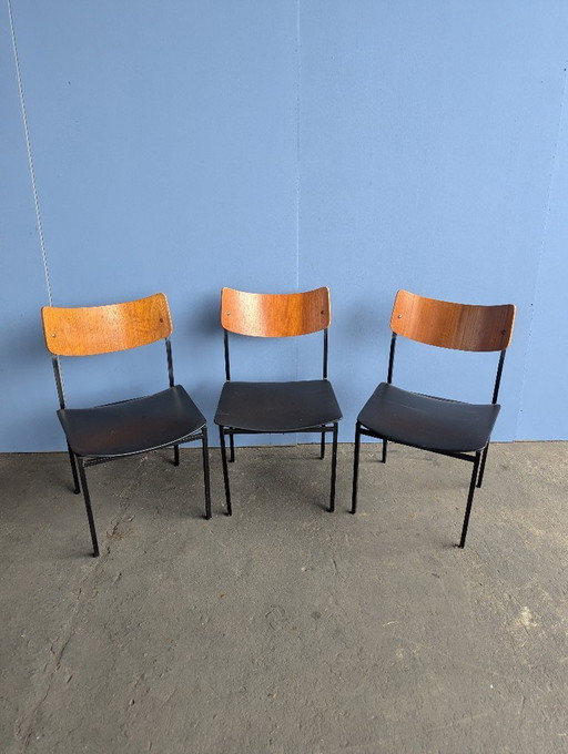 3x midcentury stoel, teak/staal, 1960s