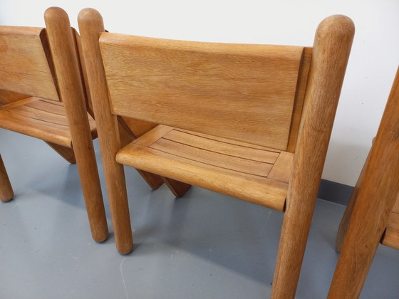 Image 1 of Exceptional suite of a large rectangular table and 4 vintage Brutalist chairs in solid oak from the 60s
