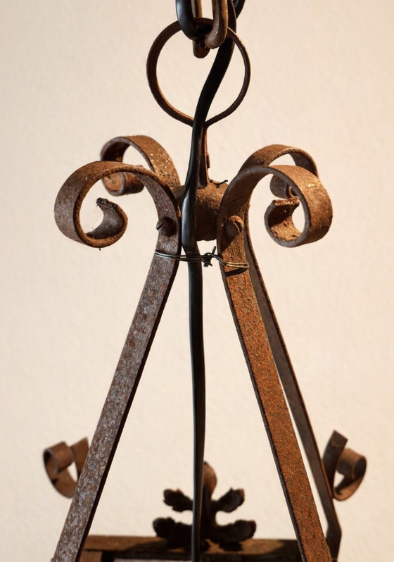 Lanterne/Suspension Art Déco française antique, vitrail. – Art Deco, Metal (photo 5 of 14)