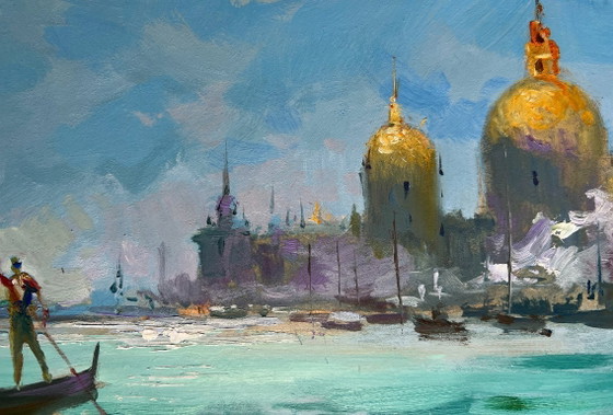 Image 1 of Origineel olieverfschilderij: Kustlandschap tijdens een vakantie in Venetië