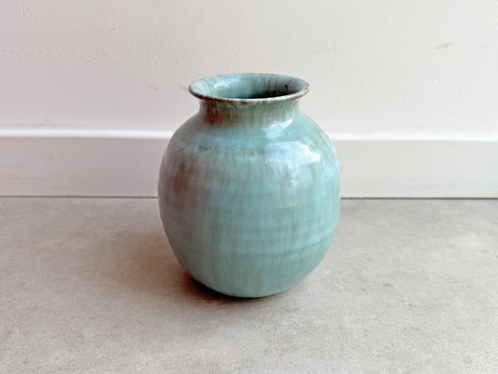 Image 1 of Vintage turquoise Wim Visser voor Sphinx keramiek vaas