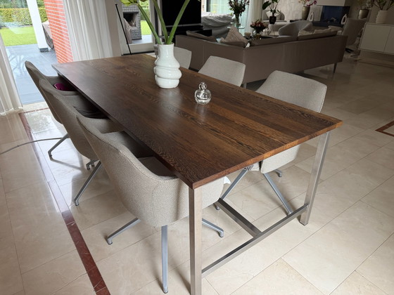 Wengé Solid Wood Dining Table 240×100x76 cm, Stainless Steel Base, Other, Brown (photo 3 of 6)