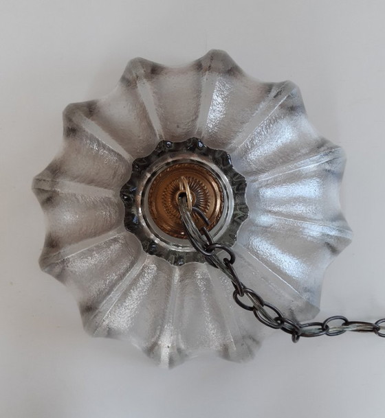 Image 1 of Lampada a sospensione in vetro ghiacciato a forma di calice e di petalo