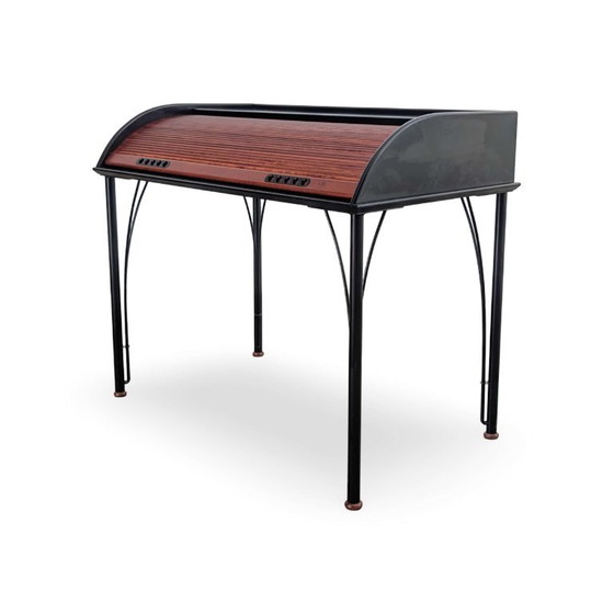 Ligne Roset Vintage Secretary Desk Roll-Top Table 90s, Metal, Black (photo 4 of 8)