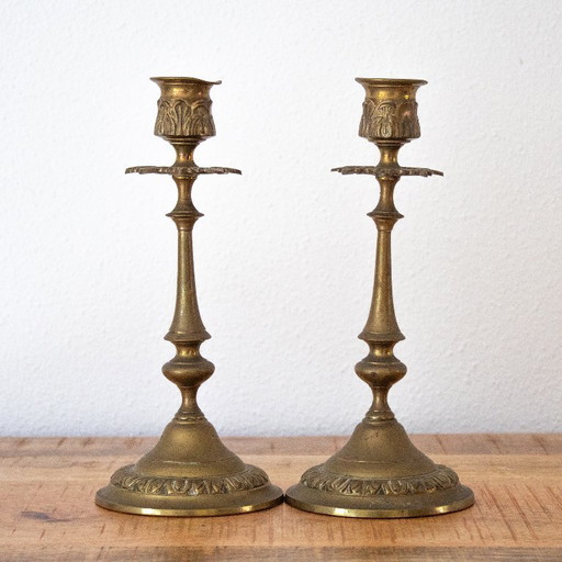 Antique French Brass Candlesticks, Late 19th Century – kandelaars en kaarsen