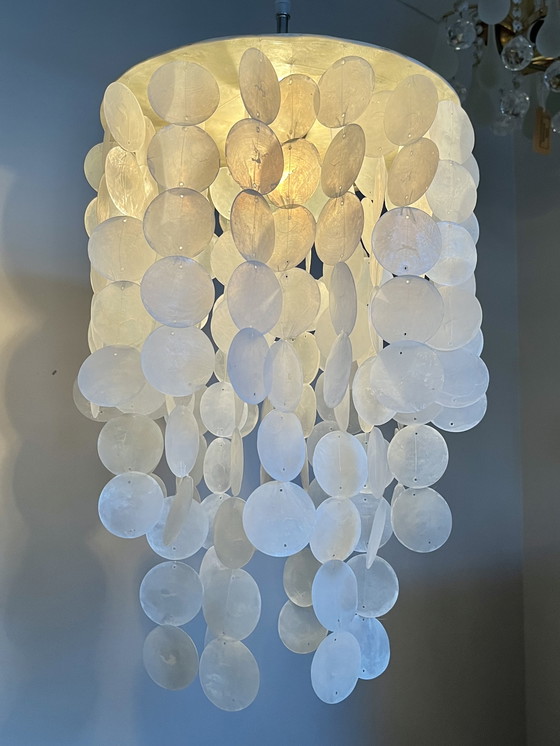 Image 1 of Capiz Shell Pendant Lamp Pearl Shell Gold Details !