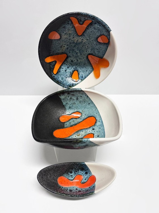 Image 1 of Raro set di tre ciotole in ceramica, Elchinger Atelier. Francia, 1950.
