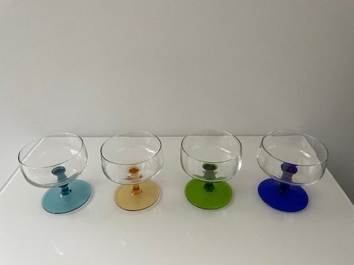 4 Vintage Coupe Glasses On Colored Base