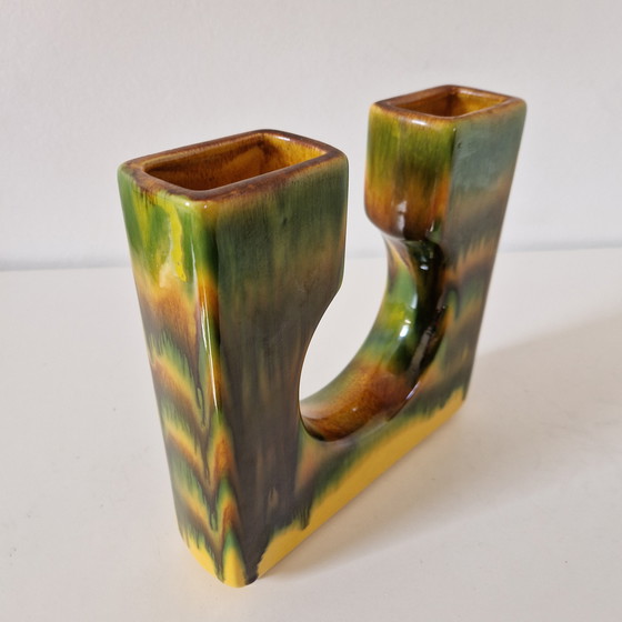 Image 1 of Vintage blok vaas keramieke dubbele vaas bloempot