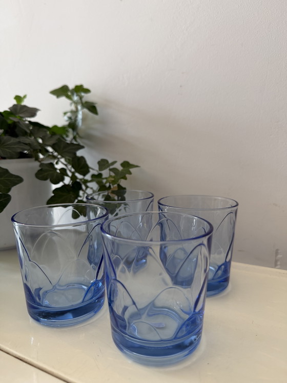 Image 1 of Set di 4 bicchieri da acqua vintage in vetro blu