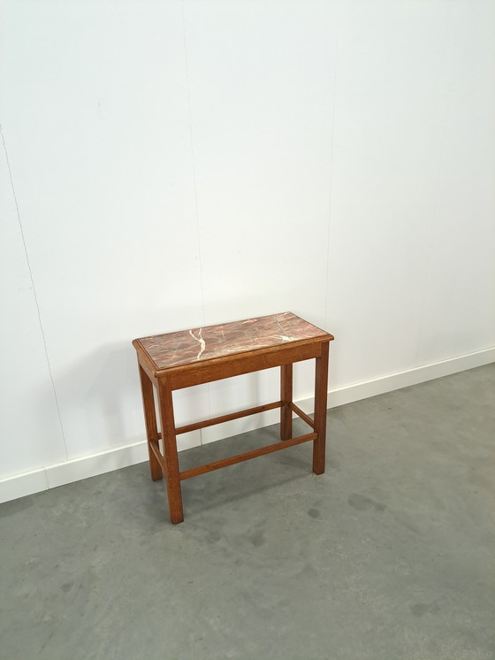 Image 1 of Oude Houten Tafel Met Marmeren Blad