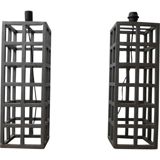 Pair of vintage geometric metal table lamps, Germany 1980