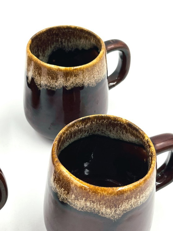Set van 4 gevlamde steengoed kopjes, Servies, Keramiek, Bruin (foto 5 van 9)