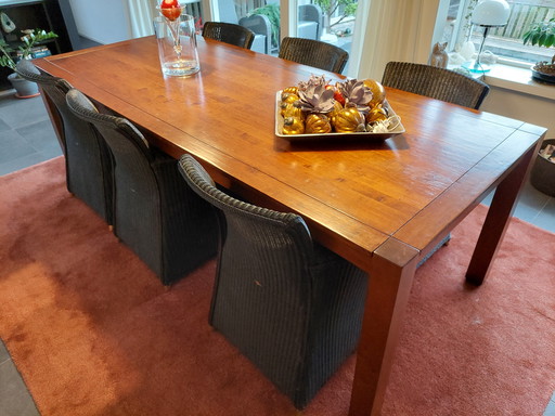 Cherry Dining Table, Six Chairs Vincent Sheppard Lloyd Loom