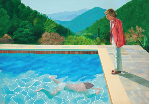 Zwembad met twee figuren (Portret van een kunstenaar) David Hockney 1972 - Poster 100 x 70 cm