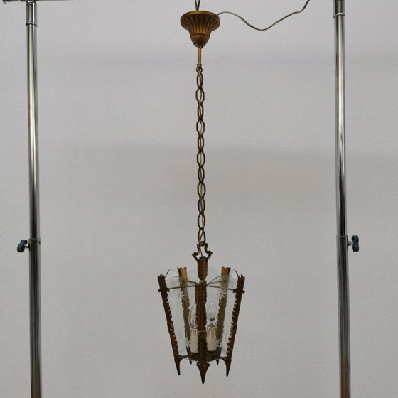 Image 1 of Lampada a lanterna francese in ottone vintage, lampada a sospensione, lampada con catena