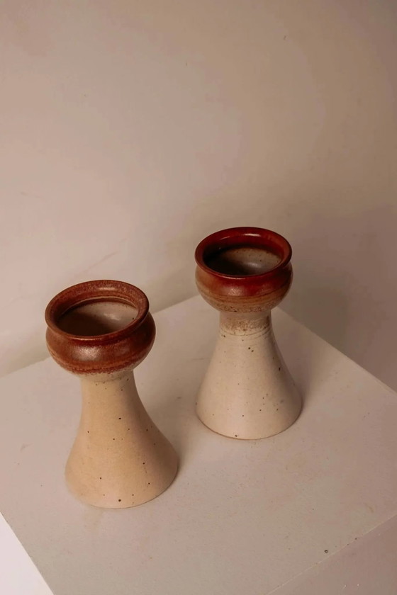 Pair of ceramic candle holders by Gunni Nordstrøm, Denmark, 1960s., Porcelain, Beige, Vintage (photo 3 of 8)