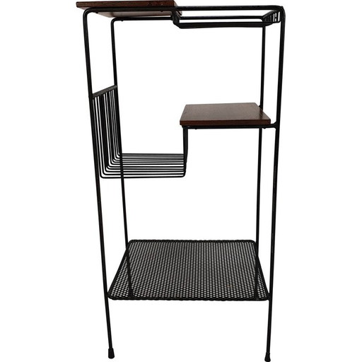 Etagère de rangement vintage en teck et métal, Italie 1950