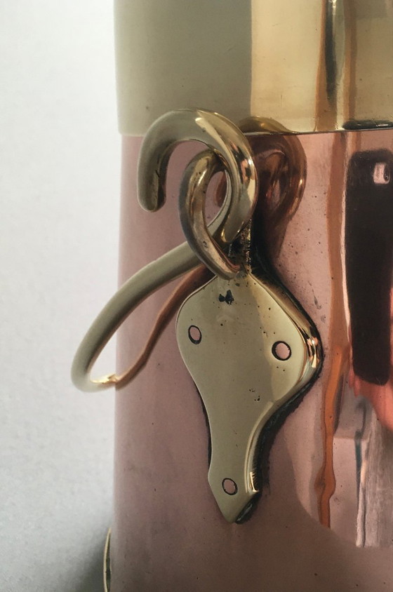 Image 1 of Red copper extinguishing pot with yellow copper lid and handle