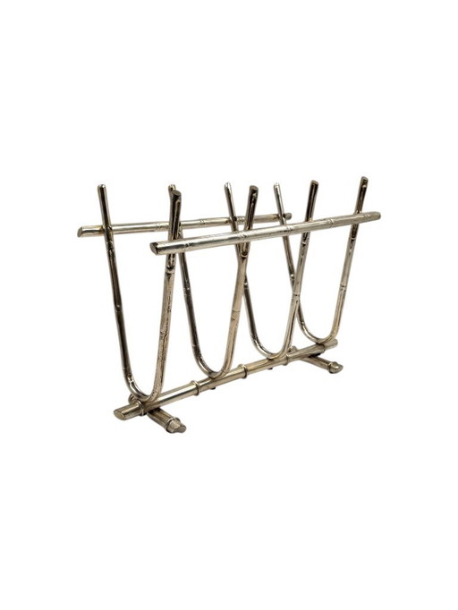 Hollywood regency bamboo shaped brass magazine rack, Italy 1970s