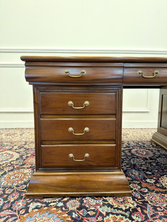 Grande Scrivania da Partner Inglese – Scrivanie, Leather, Wood (photo 9 of 20)