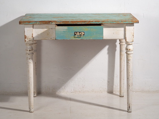 Mesa auxiliar antigua con pátina verde turquesa (c.1920) #7, Mesas auxiliares, Madera, Metal, Rustic (foto 17 de 24)