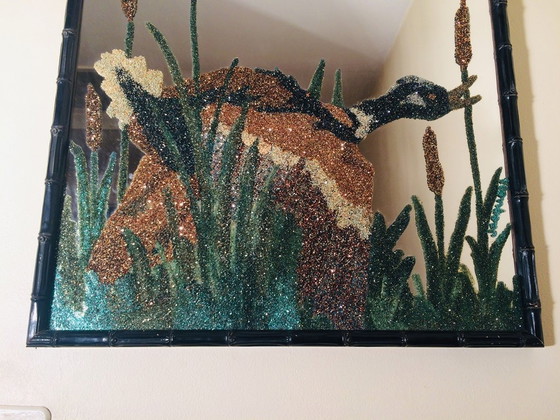 Image 1 of 80s Vintage ' Eend ' bamboe spiegel 