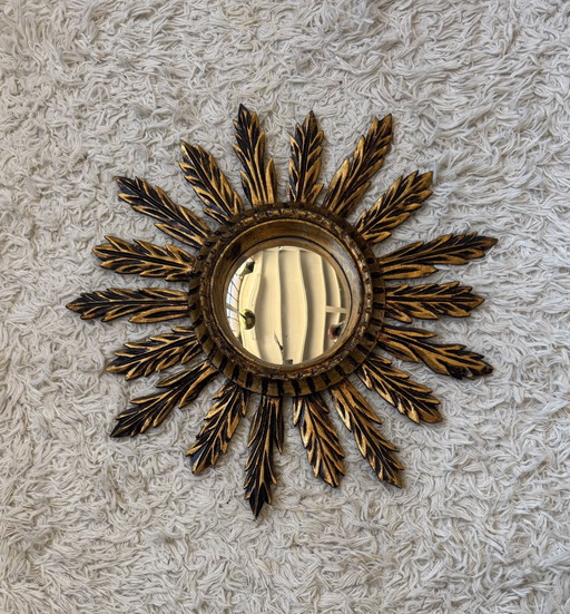 Antique Gold Sunburst Convex Mirror