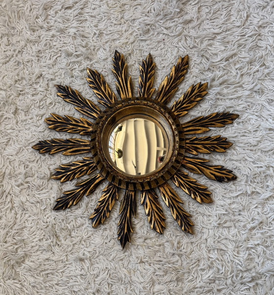 Image 1 of Antique Gold Sunburst Convex Mirror