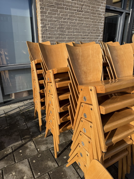 Partij van 50x vintage plywood stapelstoel, Kaderer ‘60 – Eetkamerstoelen (photo 7 of 10)