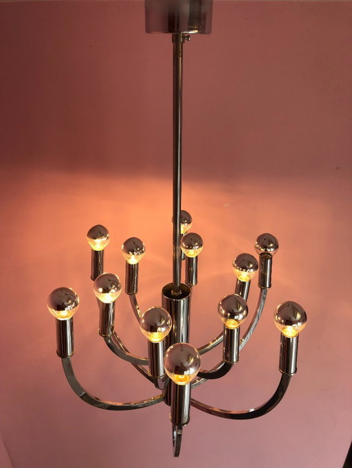 Vintage-Pendelleuchte aus Chrom, 12 Lichtpunkte.
