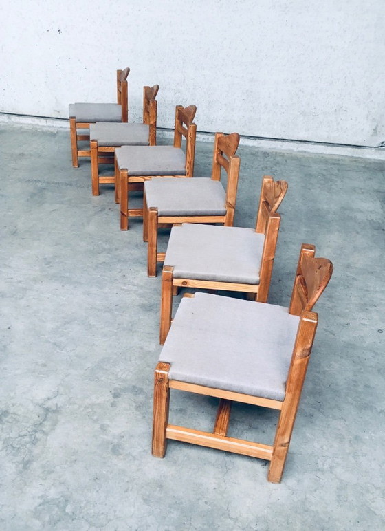 Image 1 of Esszimmerstuhl-Set aus Kiefernholz im Brutalismus-Design, quadratisches Modell, 1970er