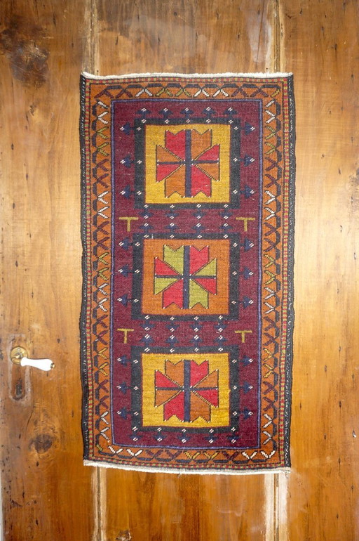 vintage tribal wool rug * afghan baluchi style carpet * geometric nomadic rug * small accent rug boho decor