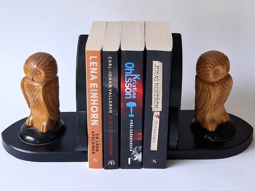 Sujetalibros de madera con búhos