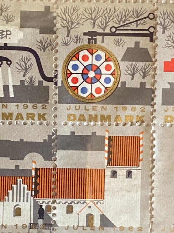 Cinque fogli originali incorniciati di francobolli natalizi danesi (1959-1964) – Stampe artistiche, Carta (photo 16 of 20)