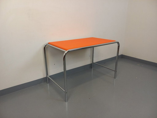 Bureau vintage en skai orange et chrome des années 70