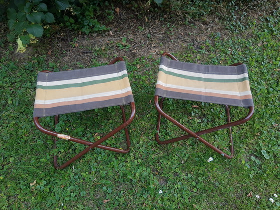 Image 1 of Set 70's Italiaanse buisframe campingkrukjes Grand Soleil, bruin