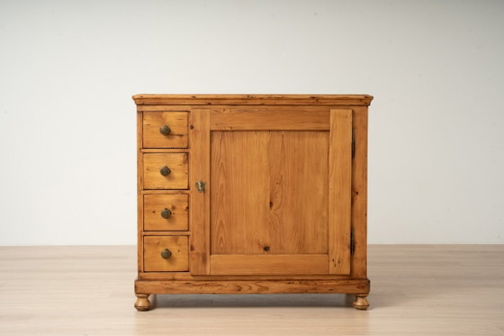 Antieke grenen Biedermeier kast met vier laden – Opbergkast, Hout (photo 2 of 15)