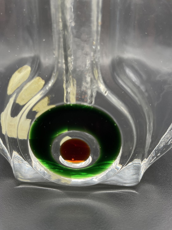 Walther Kristallglas Solifleur "Bullseye" Green Red – West Germany – Original Label – walter Kristall, Vases (photo 9 of 9)