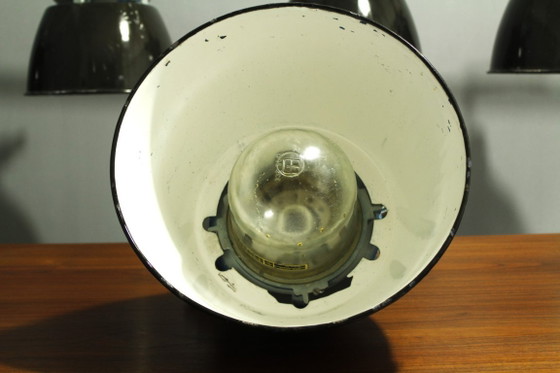 Set of 13, Industrial Lighting Fixtures, Bohemia, 1970s – Ceiling lights, Glass, Metal (photo 7 of 7)