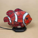 Tiffany Style Clown Fish Lamp Light Bedside Table Patterned Glass Shade Metal Base Brass Antique Pattern Vintage Lampshade Multi