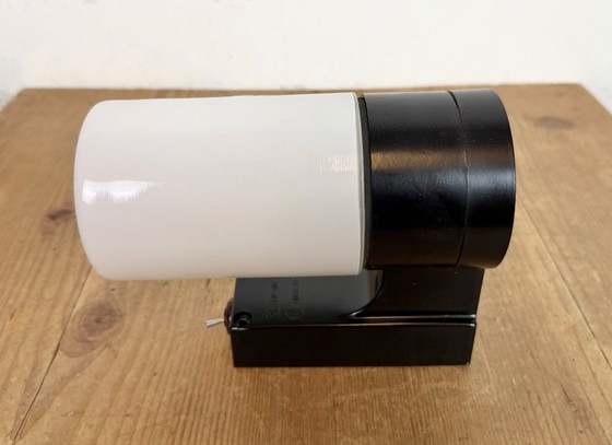 Image 1 of Industrial Brown Bakelite Wall Light with Milk Glass, 1960s