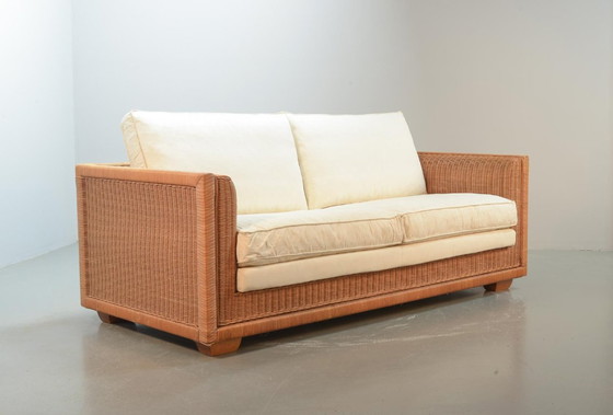 Image 1 of Luxurious Mid-Century Italian Design Gasparuzzii Reed White Lounge Greenhouse Sofa. Italy, 1980s