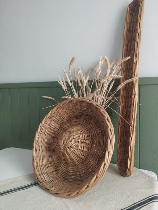 Antico grande cesto da panettiere in vimini intrecciato - Ghirlanda